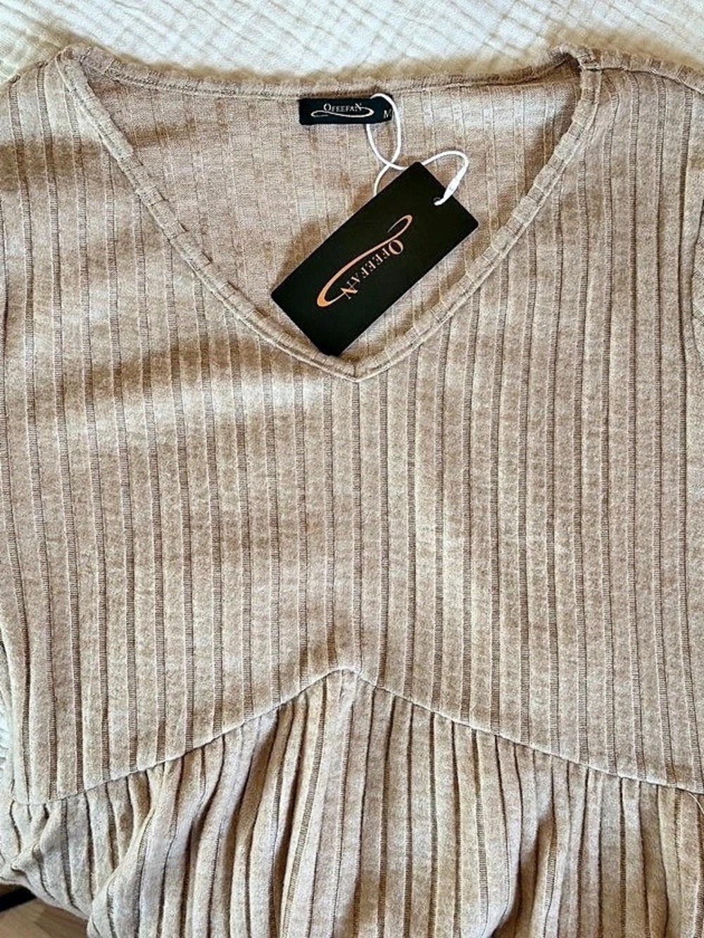 Ribbed Long Sleeve Midi Dress in Cream NWT